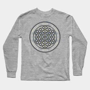 FLOWER OF LIFE - Stamp Button - Blue Grey Long Sleeve T-Shirt